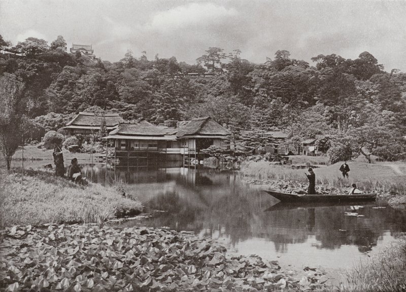 A Pousada e Jardim Ha-Kei-Tei em Hikone (foto a p/b) de Herbert Ponting