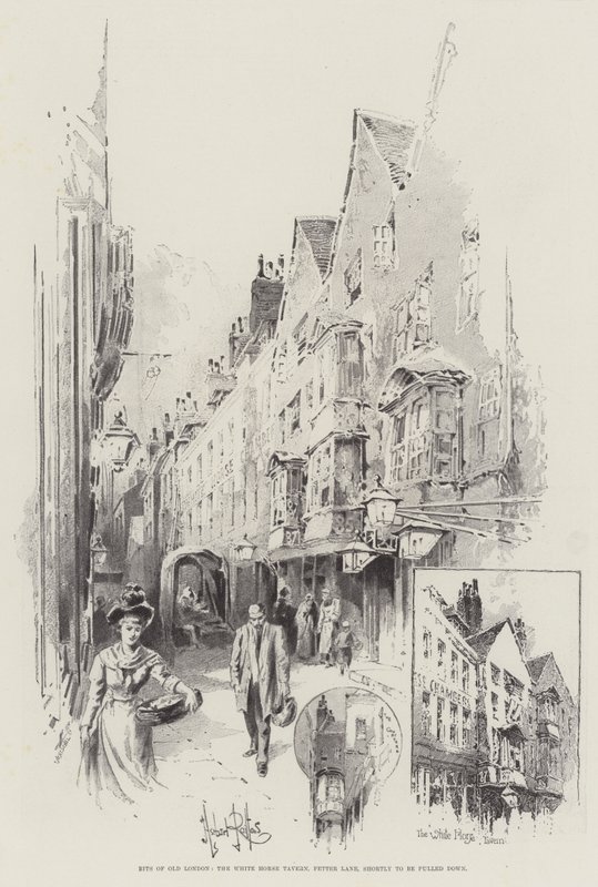 Bits da Velha Londres, a White Horse Tavern, a Fetter Lane, que em breve será derrubada de Herbert Railton