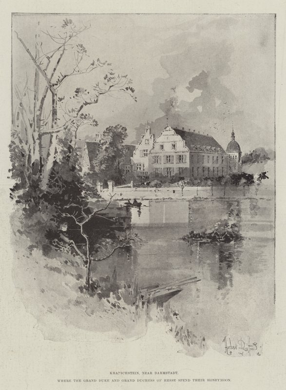 Kranichstein, perto de Darmstadt, onde o grão-duque e a grã-duquesa de Hesse passam a sua lua-de-mel de Herbert Railton