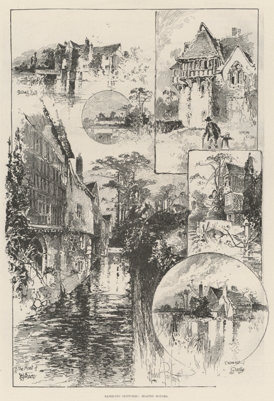 Esboços rambling, casas Moated de Herbert Railton