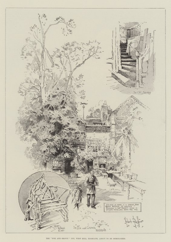 O Fox e Crown Inn, West Hill, Highgate, prestes a ser demolido de Herbert Railton