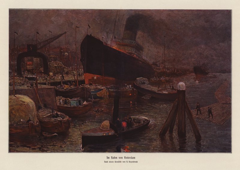 No porto de Roterdão (litografia a cores) de Herman Heijenbrock