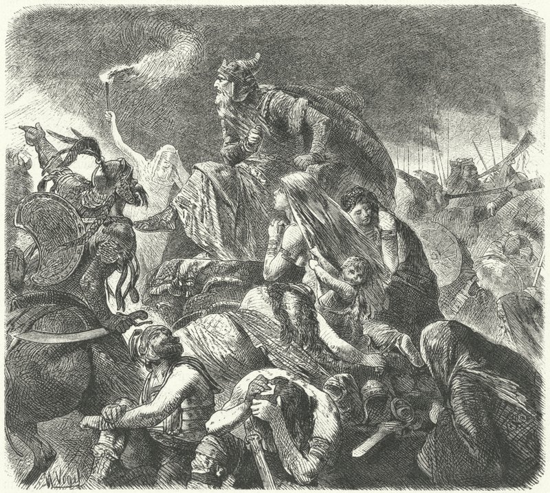 Átila, o Huno, após o ataque decisivo dos visigodos na Batalha de Chalons, 451 de Hermann Vogel