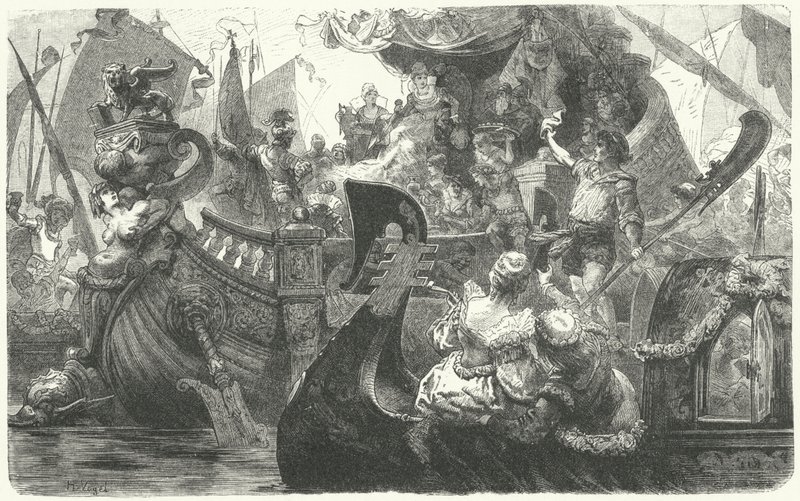 Catherine Cornaro zarpa de Veneza para se tornar rainha do Chipre, 1472 de Hermann Vogel
