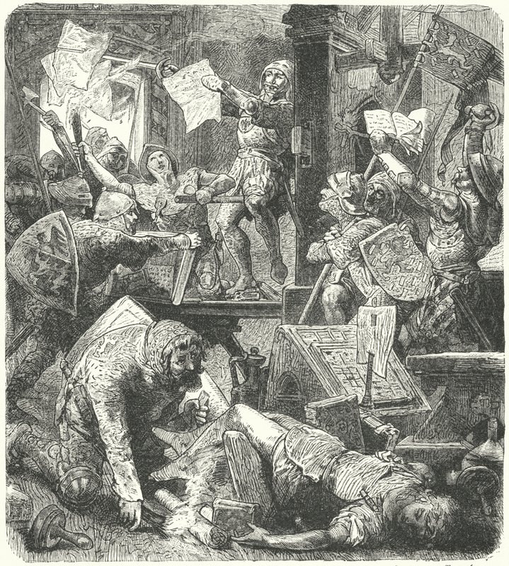 Destruição da oficina de impressão de Peter Schoffer durante o ataque a Mainz pelos soldados de Adolph II de Nassau de Hermann Vogel