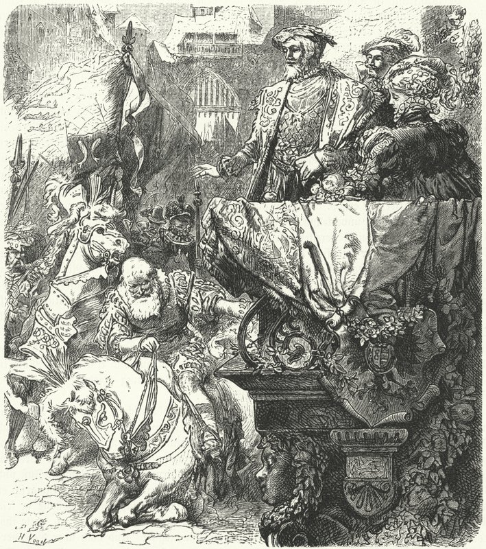 Duque Ulrich de Wuttemberg se humilha diante do imperador do Sacro Império Romano-Germânico Charles V, em 1548 de Hermann Vogel