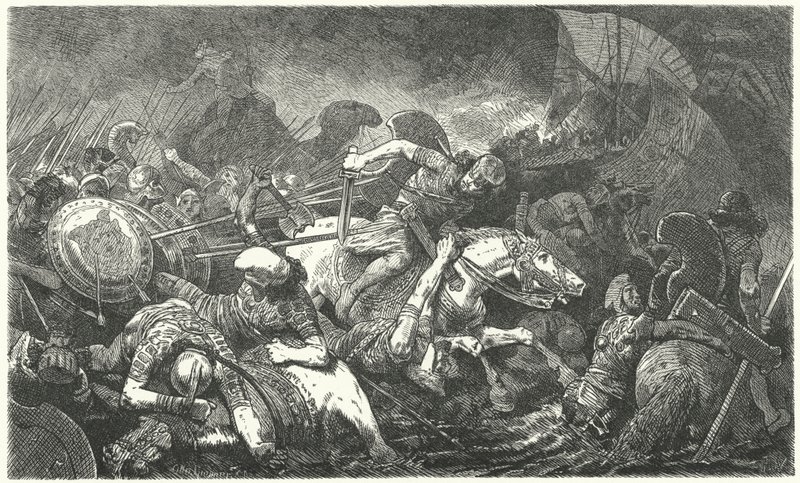 Vôo dos persas após a batalha de maratona, 490 aC de Hermann Vogel