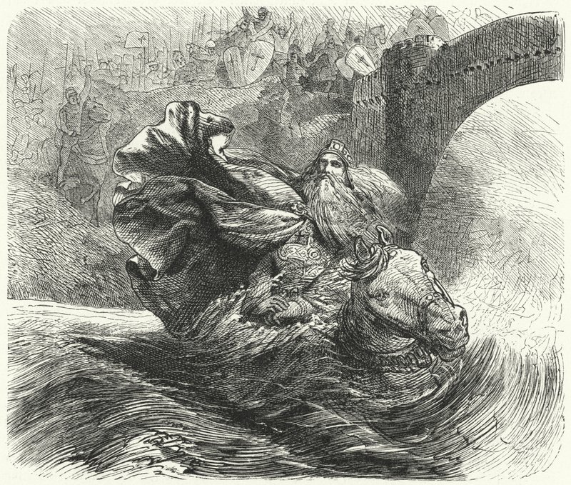 Frederico Barbarossa se afogando no rio Saleph na Terceira Cruzada, 1190 de Hermann Vogel