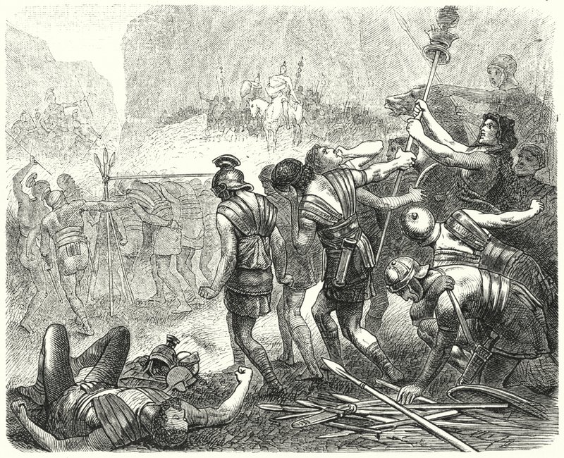 Humilhação do exército romano pelos samnitas nos garfos de Caudine, 321 aC de Hermann Vogel