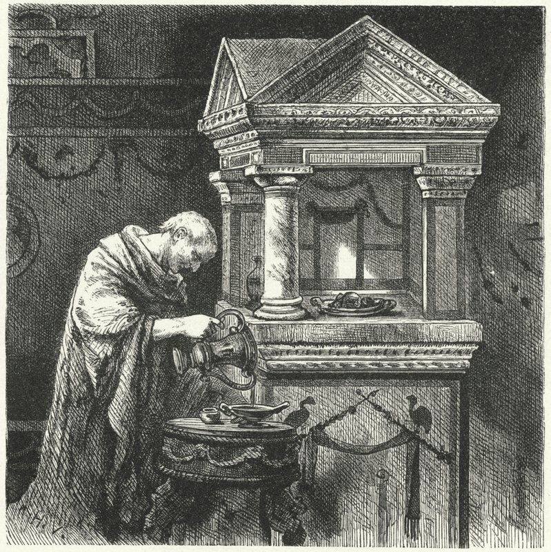 Fazendo oferendas em um templo na Roma Antiga de Hermann Vogel