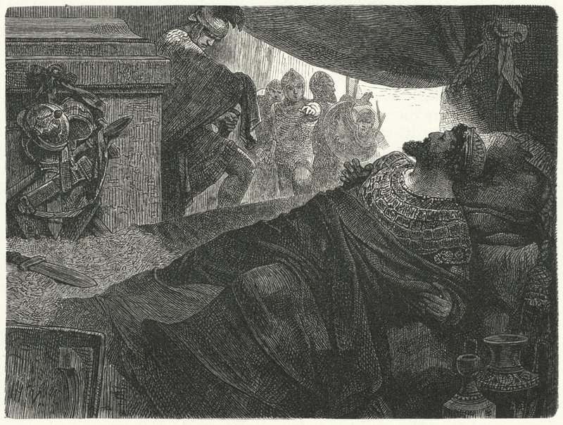Mitridates VI de Pontus tenta cometer suicídio tomando veneno, 63 aC de Hermann Vogel