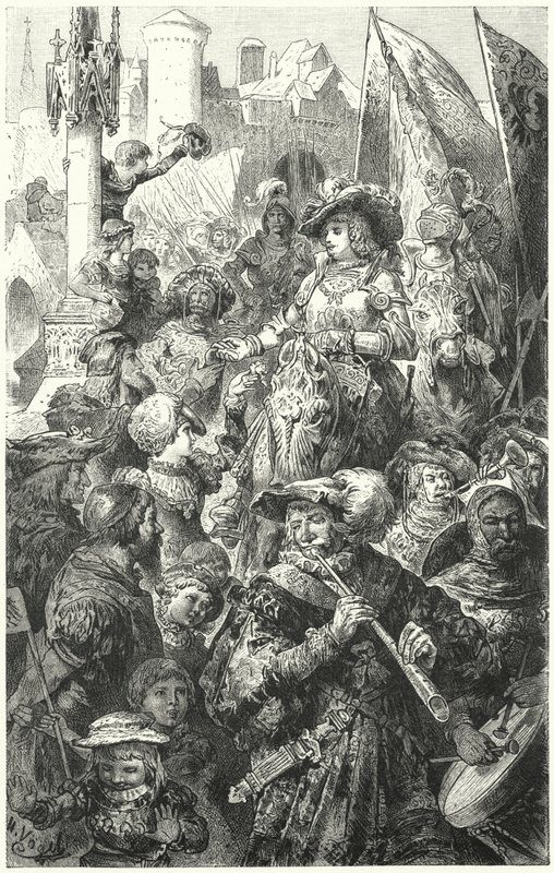 Procissão de Landsknechts partindo para a guerra, do século 16 de Hermann Vogel
