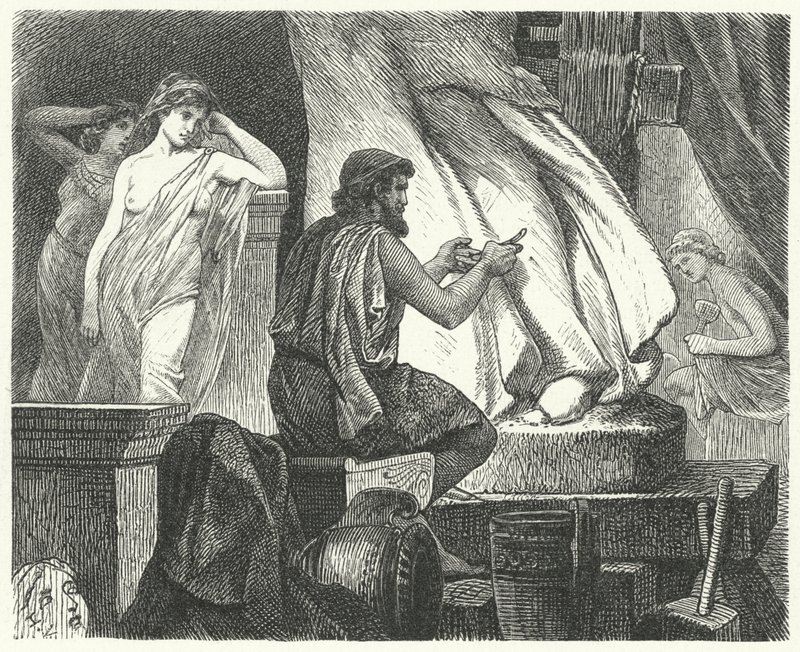 O estúdio do escultor ateniense Praxiteles de Hermann Vogel