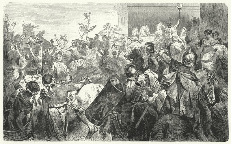 Triunfo de Cipião Emiliano após a destruição de Cartago na Terceira Guerra Púnica, 146 aC de Hermann Vogel