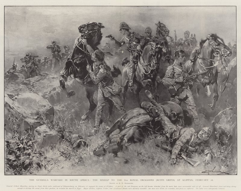 A Guerilla Warfare na África do Sul, o Mishap no 2º Royal Dragoons (Scots Greys) em Klippan, 18 de fevereiro de Hermanus Willem Koekkoek
