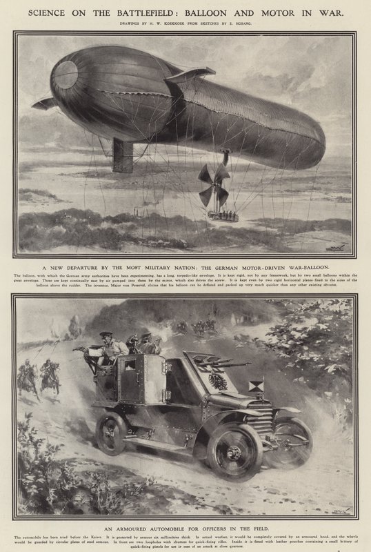 Ciência no campo de batalha: balão e motor na guerra (litho) de Hermanus Willem (after) Koekkoek