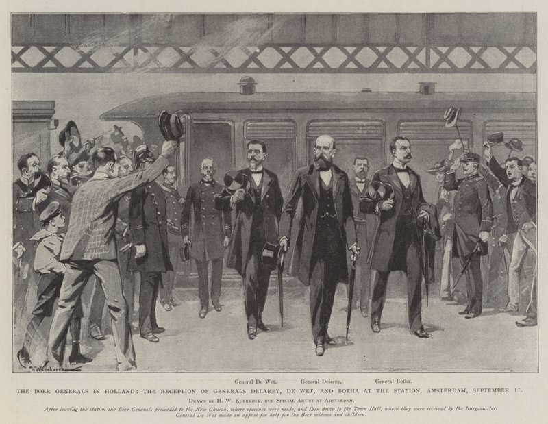Os generais bôeres na Holanda, a recepção dos generais Delarey, De Wet e Botha na estação, Amsterdã, 11 de setembro de Hermanus Willem Koekkoek