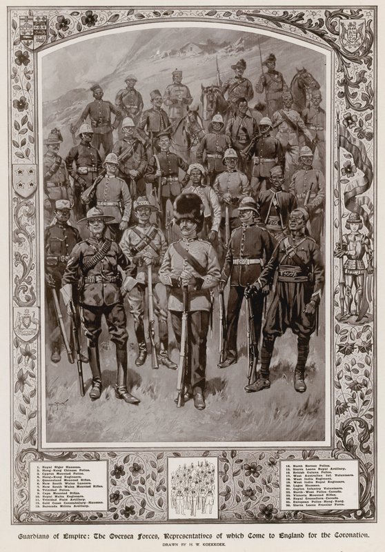 As forças ultramarinas, representantes de que vieram para a Inglaterra para a coroação do rei George V de Hermanus Willem Koekkoek