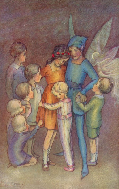 Peter Pan e Tinkerbel (litografia a cores) de Hilda Theodora Miller