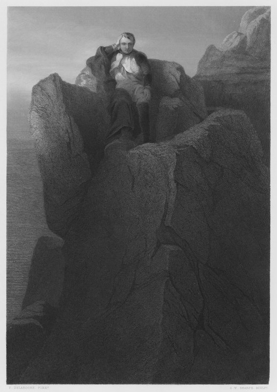 A Rocha em Santa Helena, da foto da Coleção Real (gravura) de Hippolyte Delaroche