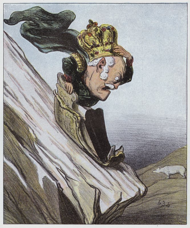 Num Declive Um Pouco Perigoso (cor litho) de Honore (after) Daumier