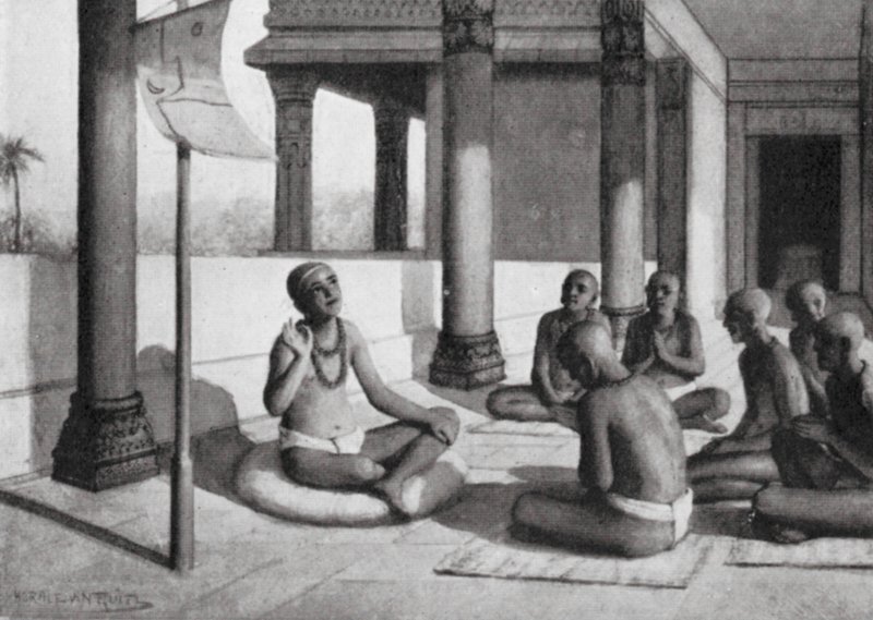 Sankaracharya fala do Deus Único, 815 d.C. (litografia) de Horace van Ruith