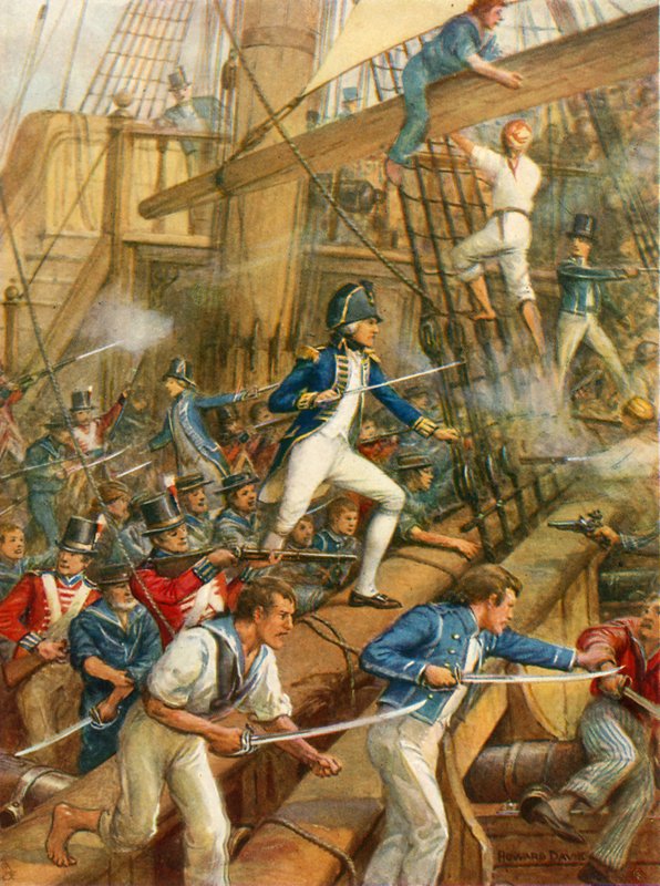 Nelson embarca no San Nicolas (cor litho) de Howard Davie