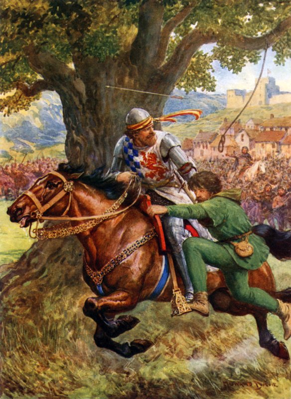 "Robin Hood resgata o pequeno John" (lito colorido) de Howard Davie