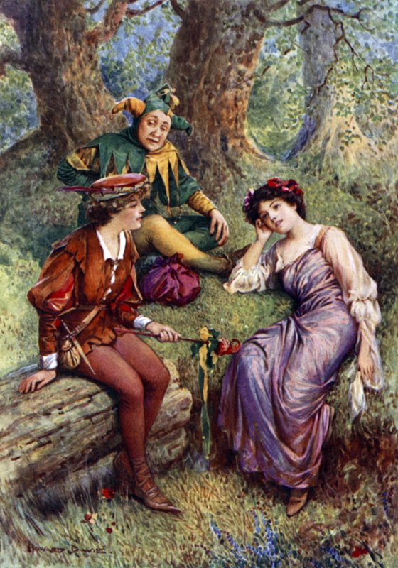 Rosalind, Celia e Touchstone (cor litho) de Howard Davie