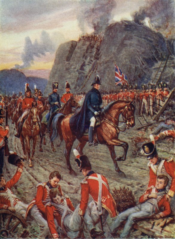 O Duque de Wellington, no Cerco de Badajos (cor litho) de Howard Davie