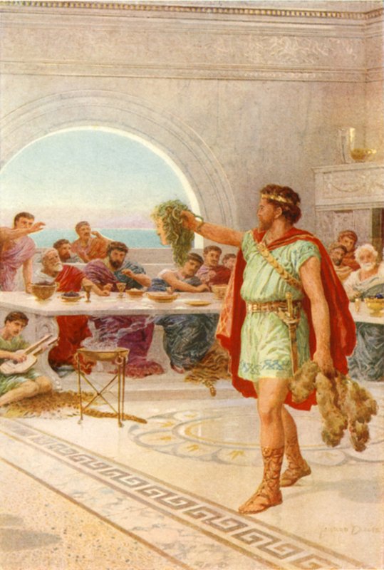 "Então Perseus ergueu a cabeça do Gorgon" (cor litho) de Howard Davie
