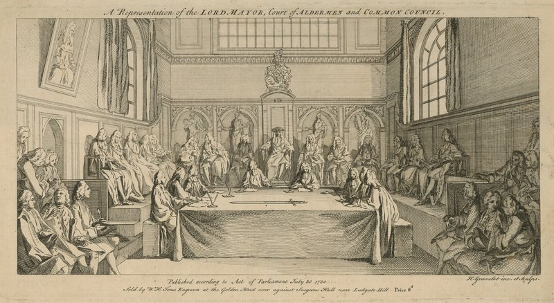 Uma representação do Lord Mayor, tribunal de Vereadores e Conselho Comum de Hubert Francois Gravelot