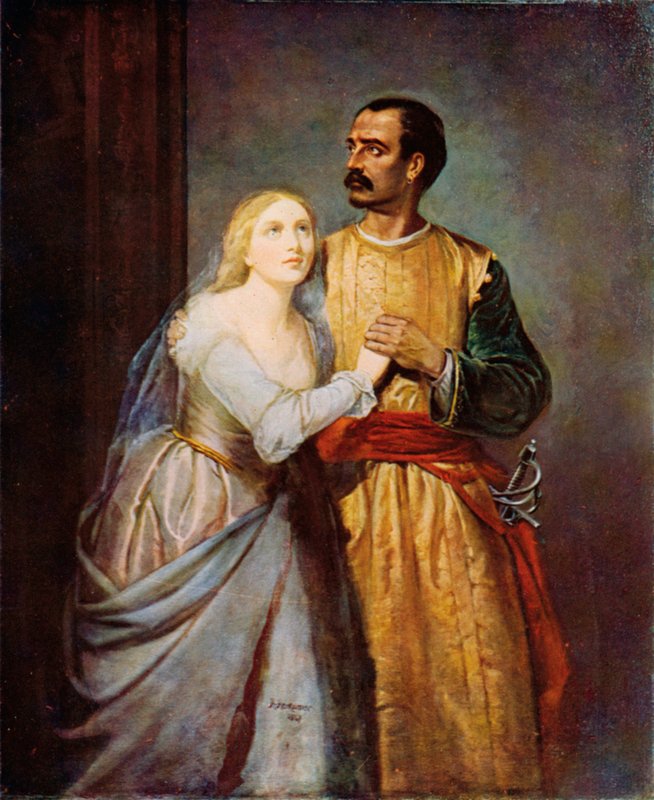 Shakespeare: Otelo e Desdêmona, Otelo, Ato I, Cena 3 (lito colorido) de Hubert von (after) Herkomer