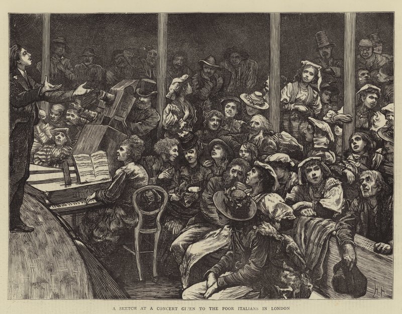 Um esboço de um concerto dado aos pobres italianos em Londres de Hubert von Herkomer