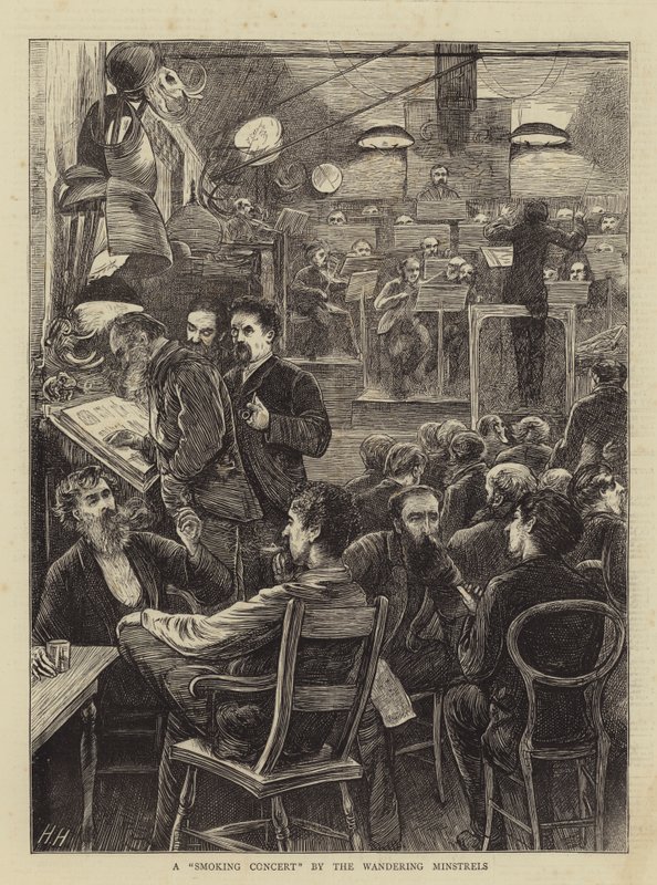 Um concerto de fumar pelos menestréis errantes de Hubert von Herkomer