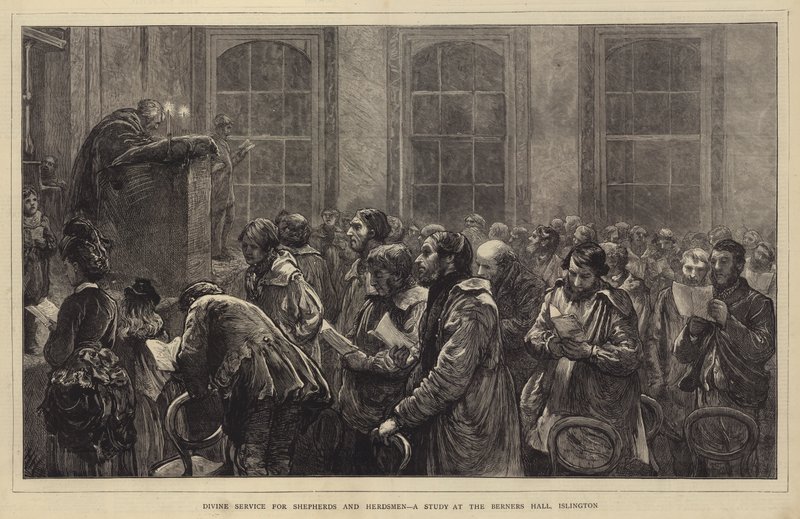 Serviço Divino para pastores e pastores, um estudo no Berners Hall, Islington de Hubert von Herkomer