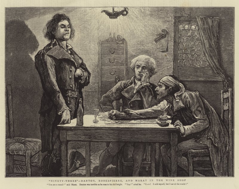 Noventa e três, Danton, Robespierre e Marat na loja de vinhos de Hubert von Herkomer