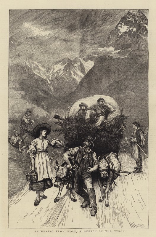 Retornando do trabalho, um esboço no Tirol de Hubert von Herkomer