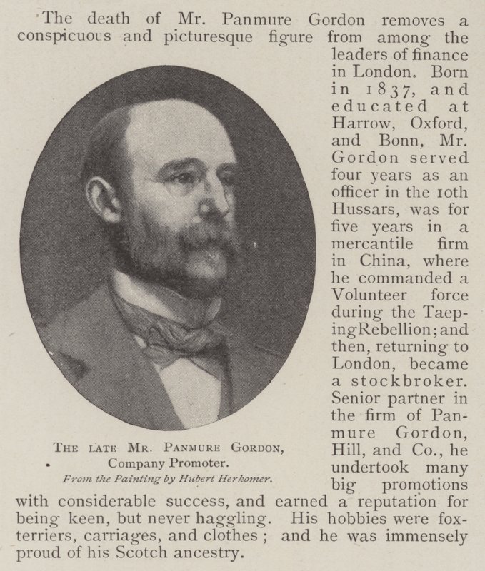 O falecido Sr. Panmure Gordon, promotor da empresa de Hubert von Herkomer