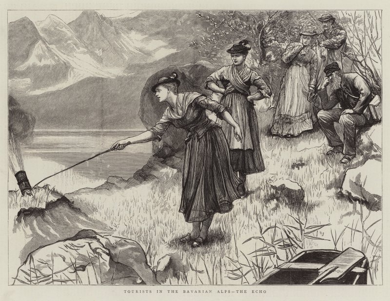 Turistas nos Alpes da Baviera, o eco de Hubert von Herkomer