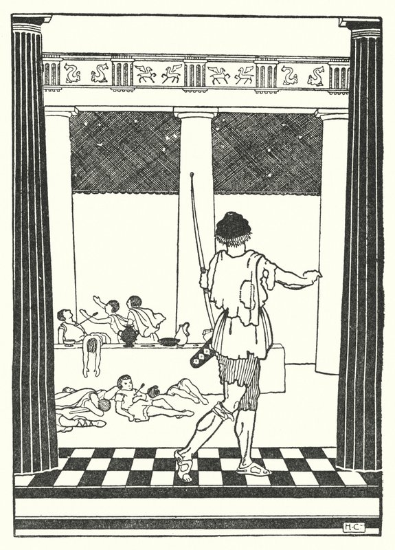 Odisseu mata os pretendentes de Penélope (litografia) de Hugh Chesterman