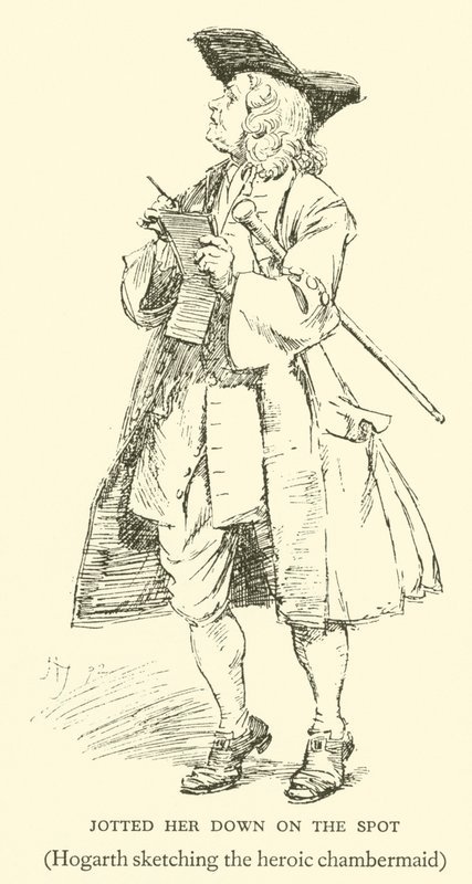Apontou-a para baixo na hora, Hogarth desenhando a heróica camareira (gravura) de Hugh Thomson