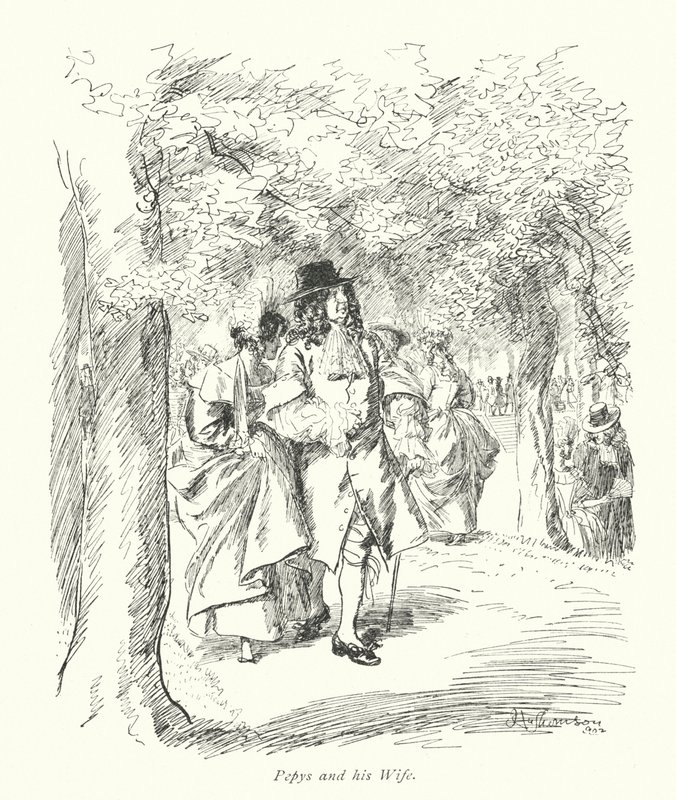 Londres: Pepys e a sua mulher (litografia a cores) de Hugh Thomson