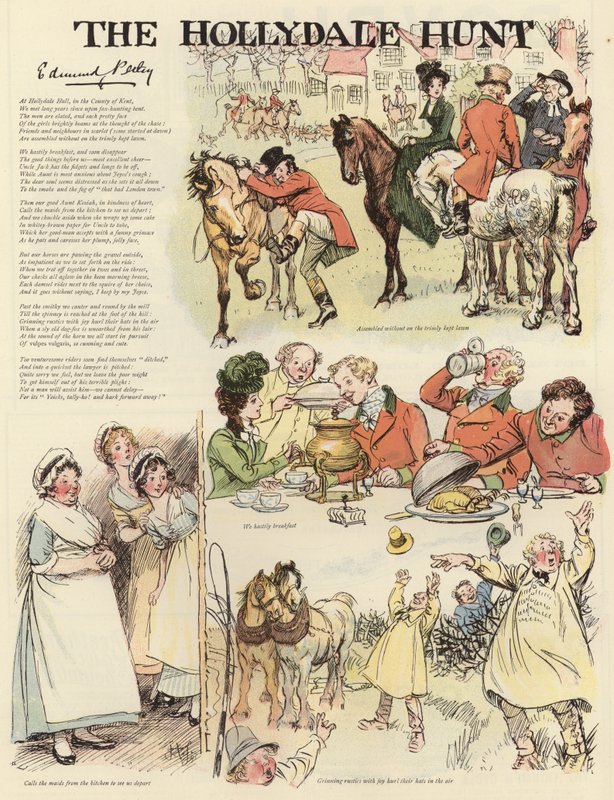 Série de ilustrações representando a caça Hollydale de Hugh Thomson