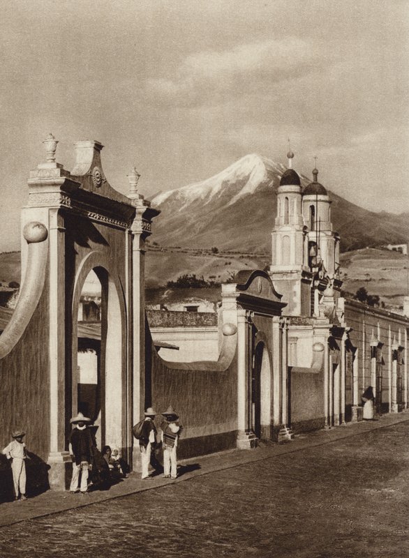 México: Chalchicomula com o Pico de Orizaba (fotografia a preto e branco) de Hugo Brehme