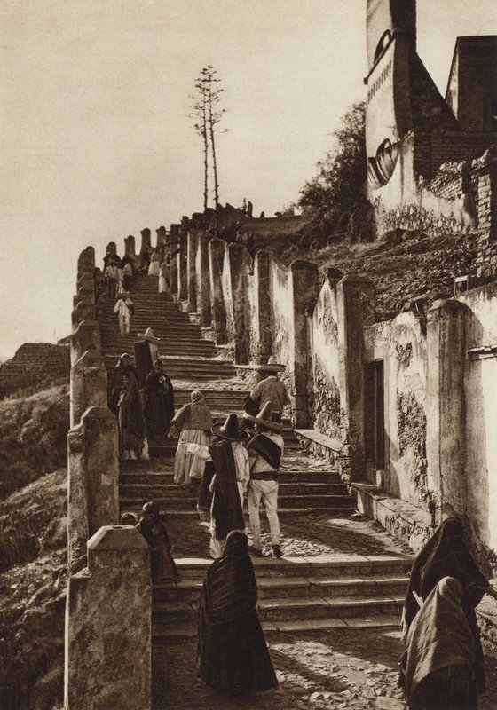 México: Guadalupe Hidalgo, Ascensão ao monte de Tepeyacac (fotografia a preto e branco) de Hugo Brehme