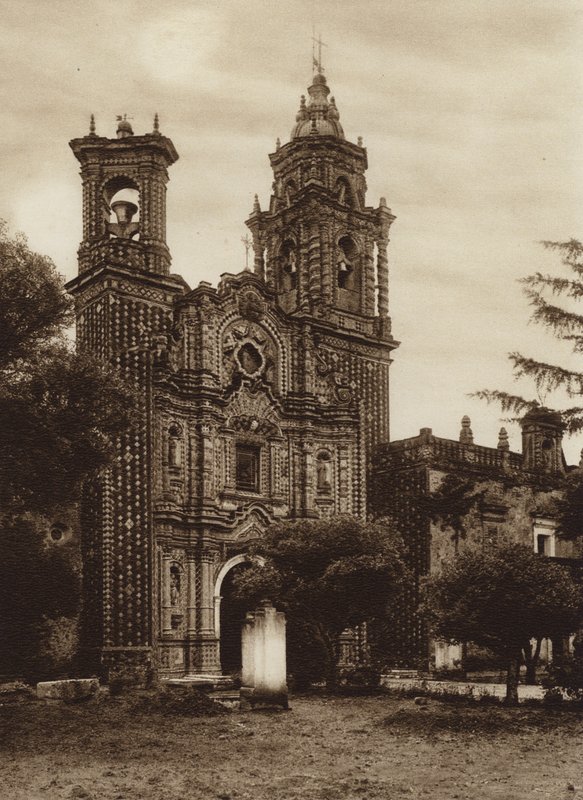 México: Igreja de São Francisco, vista anterior (fotografia a preto e branco) de Hugo Brehme