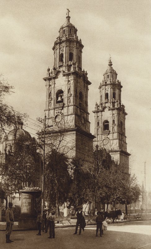 México: Morelia, La Catedral (fotografia a preto e branco) de Hugo Brehme