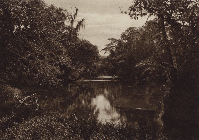 México: Tamasopo, Panorama del rio, Estado de Vera Cruz (fotografia a preto e branco) de Hugo Brehme