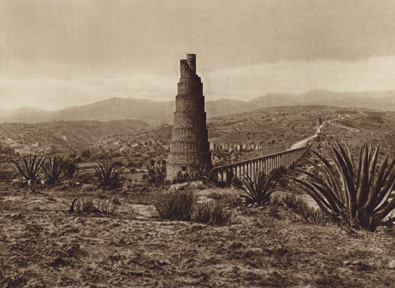 México: Antigo cano de água espanhol de Los Remedios (fotografia a preto e branco) de Hugo Brehme